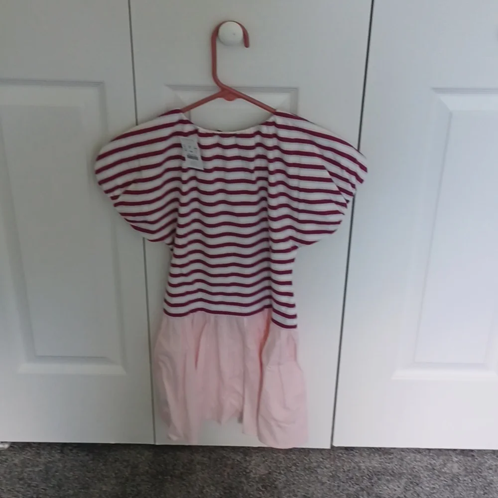New J. Crew Crewcuts Girls Bubble-Sleeve  Mixy Dress in Stripe Deep Mulberry 8